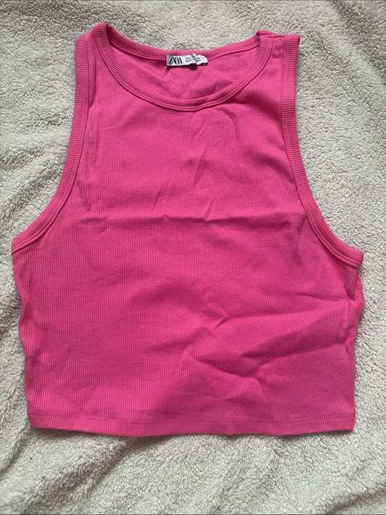 Zara Tops - ZARA Hot Pink Ribbed Cropped Tank